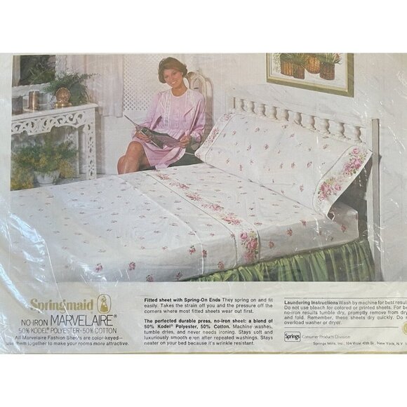Vintage Springmaid No Iron Muslin Marvelaire Double Flat Sheet Prelude Floral - Picture 6 of 6